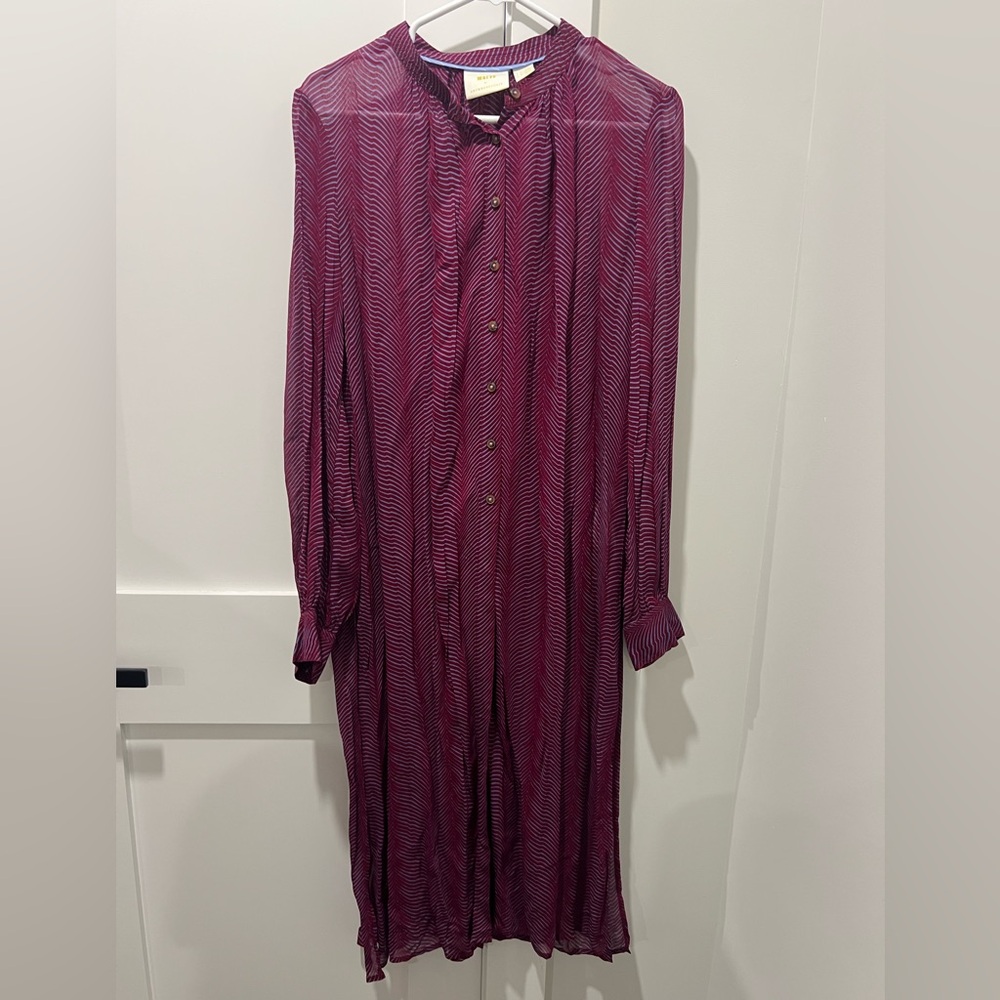 Maeve by Anthropologie Burgundy/Blue Long Sleeve Sheer Tunic/Dress
